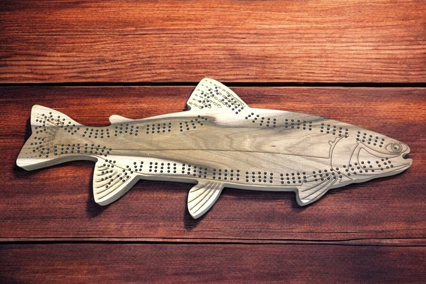 PNW Fish - 3 track cribbage board with peg storage