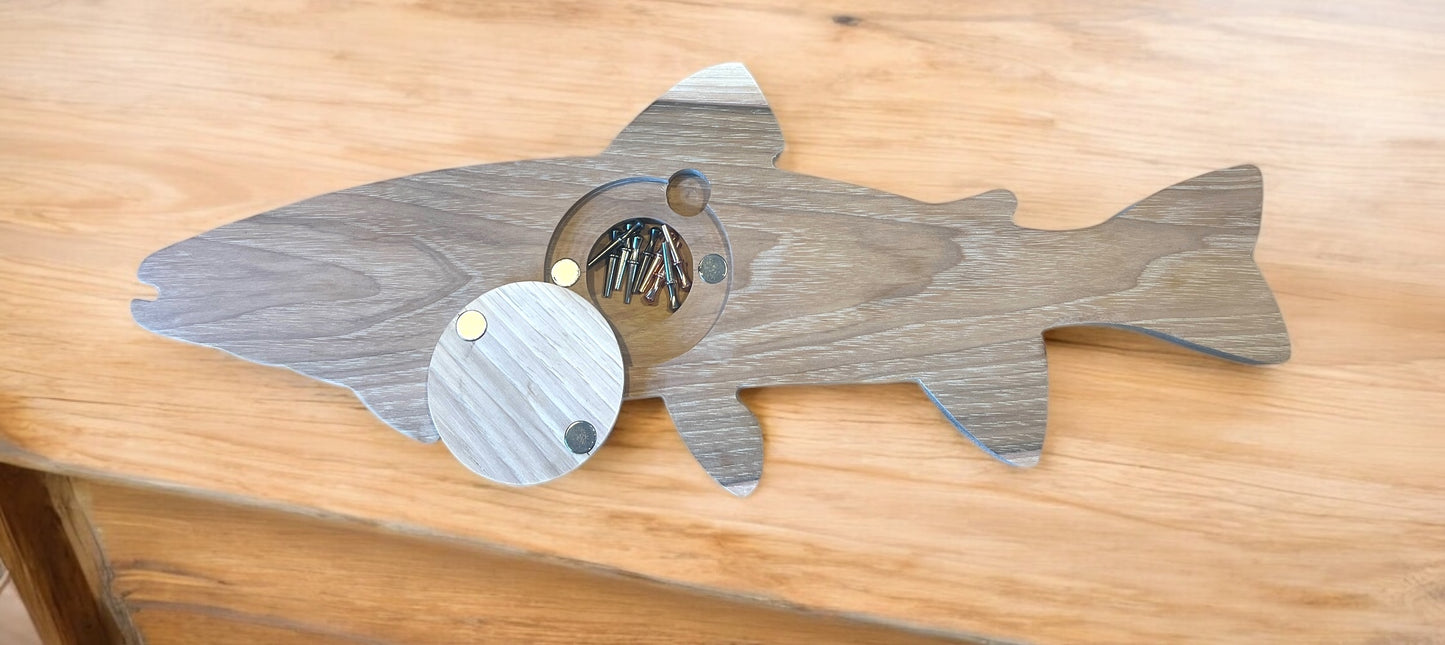 PNW Fish - 3 track cribbage board with peg storage